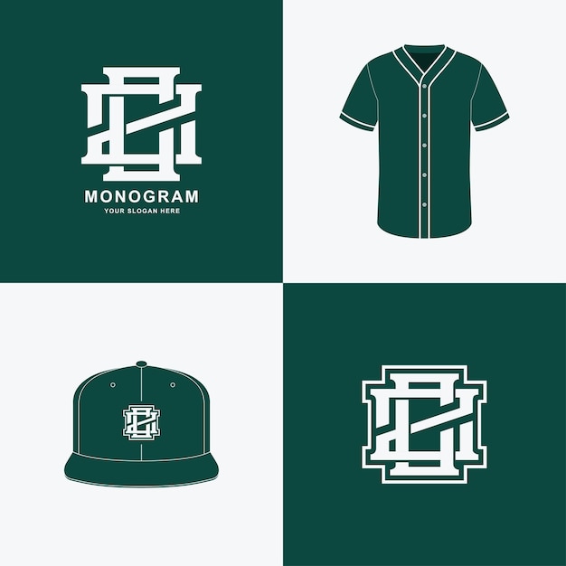 Monogram sport and slab initial CZ or ZC for clothing, apparel on t-shirt and snapback mockup design