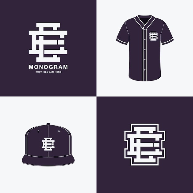 Monogram sport and slab initial E or EE forclothing apparel on tshirt and snapback mockup design