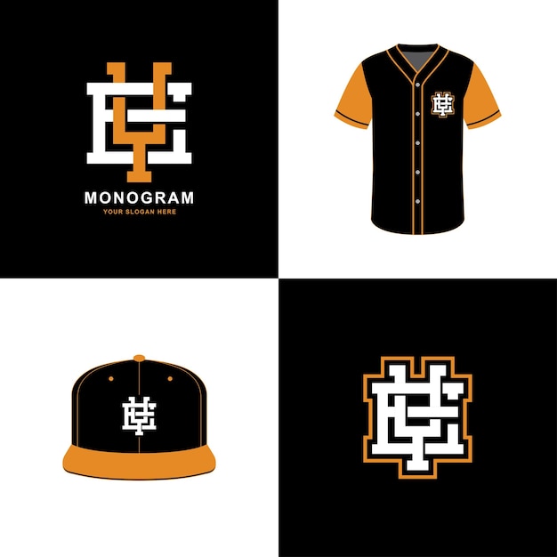 Monogram sport and slab initial EY or YE for clothing apparel on tshirt and snapback mockup design