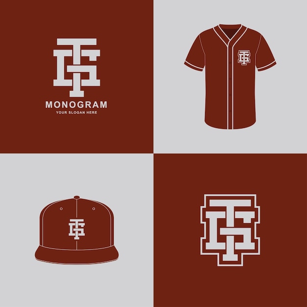 Monogram sport and slab initial GT or TG for clothing apparel on tshirt and snapback mockup design