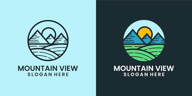 monoline and colorful mountain landscape logo design inspiration