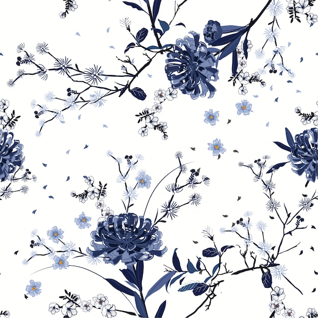 Monotone blue Seamless pattern vector