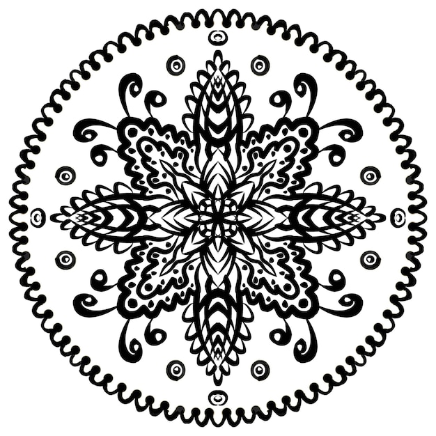 Monotone hand drawn doodle mandala Ethnic mandala with monotone  ornament applied Thai art Isolated