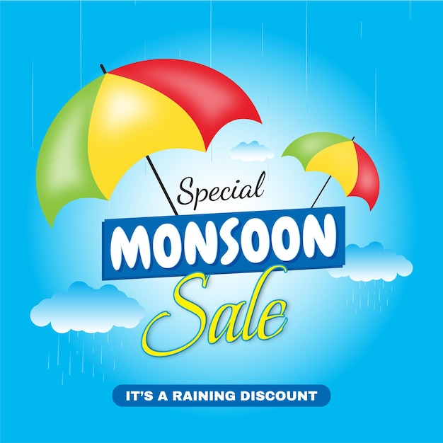 Monsoon sale background with umbrellas