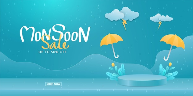 monsoon sale banner with rain background