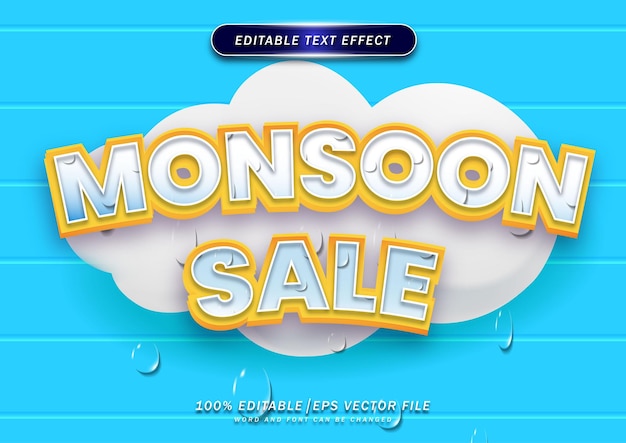 Monsoon Sale editable text effect background with rain drop for seasonal shopping