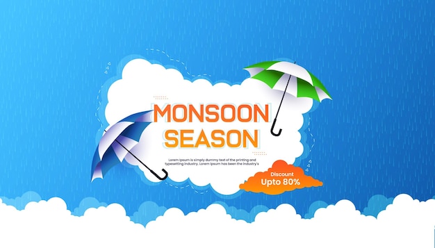 Monsoon season banner sale with pastel color scheme vector illustration