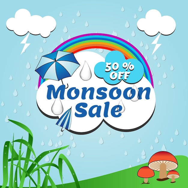 Monsoon season sale social media banner background and post design