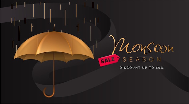 Monsoon Season Sale with 3D Realistic Umbrella Vector Illustration. Suitable for Poster, Banner