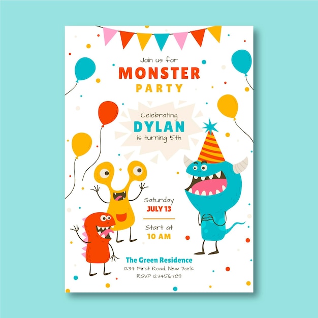 Monster birthday invitation template