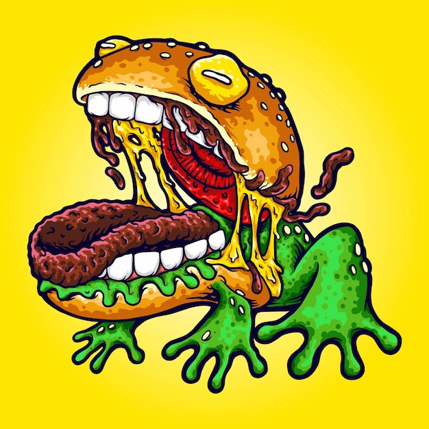 Monster Burger Frog Cartoon Illustration vector for brand or merchandise