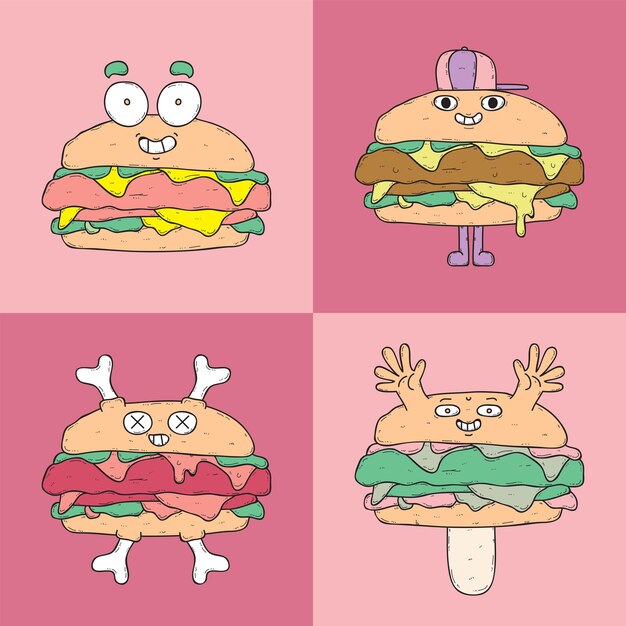 Vector monster burger with funny expression