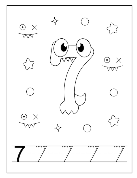 Monster character number coloring pages for children