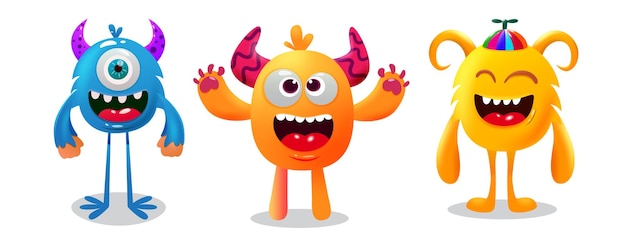 Vector monster character set vector design monster cartoon with funny and smiling facial expression