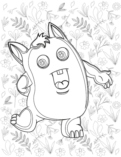 Monster Coloring Page, Monster Vector, Monster White and Black, Monster Coloring for Kids