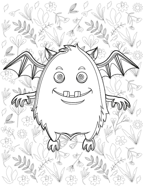 Monster Coloring Page, Monster Vector, Monster White and Black, Monster Coloring for Kids