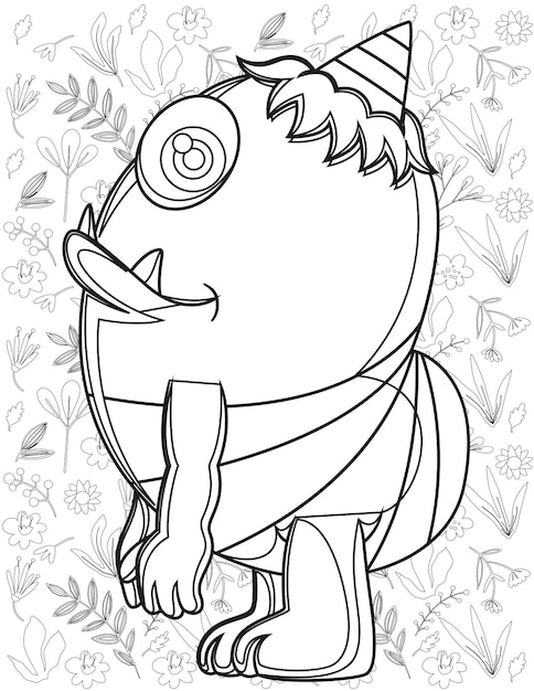 Monster Coloring Page, Monster Vector, Monster White and Black, Monster Coloring for Kids