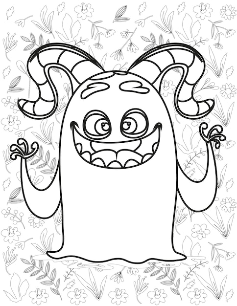 Monster Coloring Page, Monster Vector, Monster White and Black, Monster Coloring for Kids