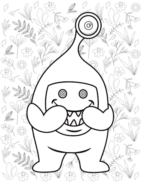 Monster Coloring Page, Monster Vector, Monster White and Black, Monster Coloring for Kids