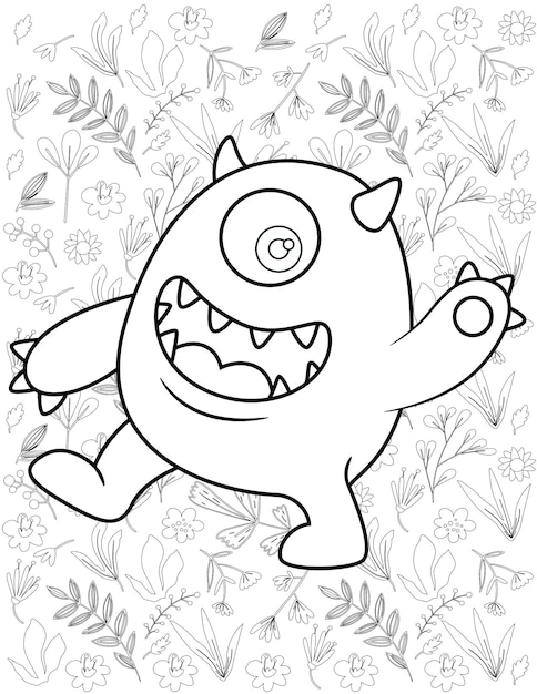 Monster Coloring Page, Monster Vector, Monster White and Black, Monster Coloring for Kids