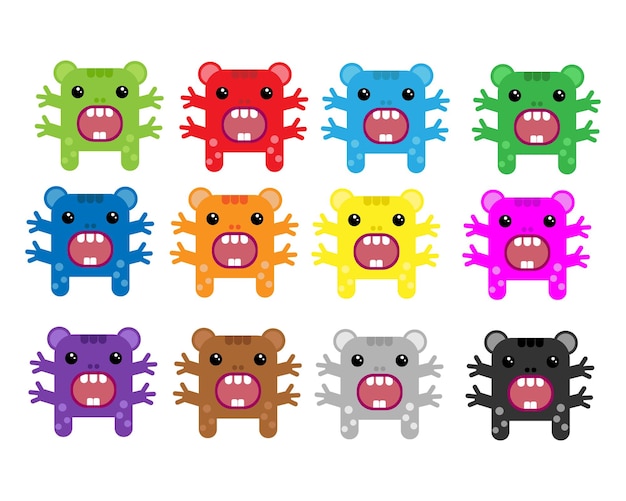 Monster in different colors Monster set for kids Cute monster in flat design