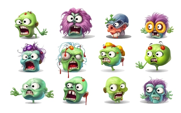 Monster face emoji clipart sticker set vector