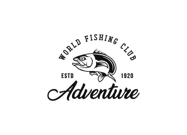 Monster fish emblem logo Fishing logo design template