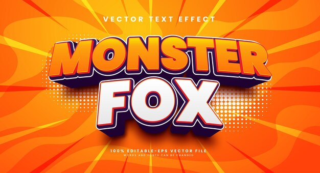 Vector monster fox 3d editable vector text effect comic style text effect