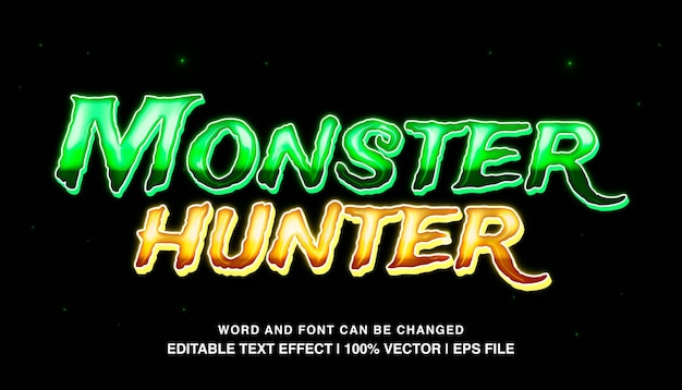 Monster hunter editable text effect template neon light futuristic typeface