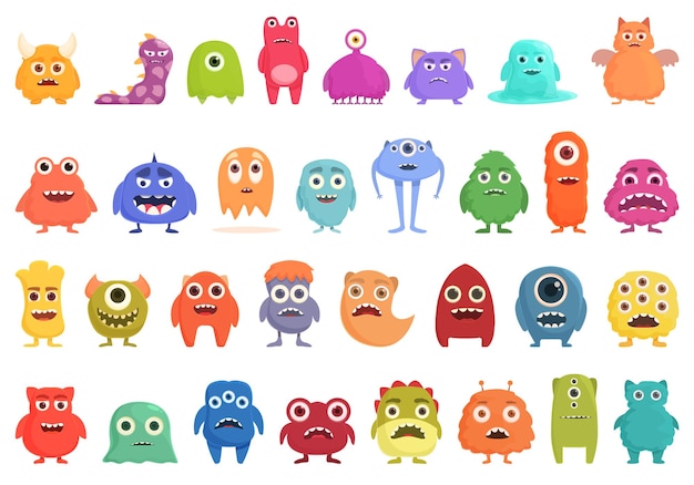 Monster icons set cartoon vector Animal troll