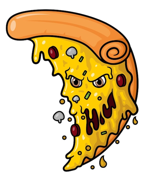 Monster slice pizza cartoon mascot character