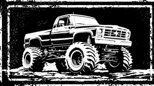 Monster Truck black distressed texture in grunge frame monochrome overlay for background overlays