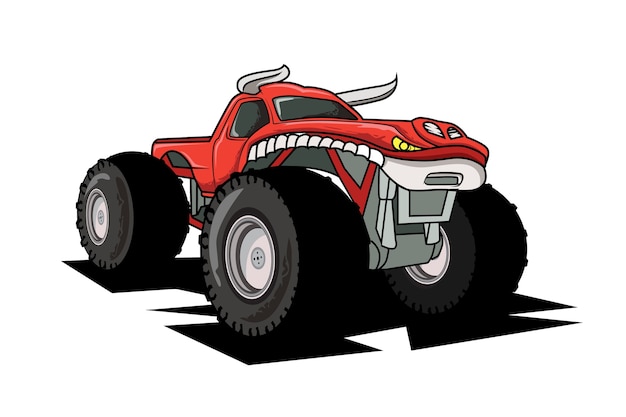 Monster truck cartoon vehicle or car and extreme show transport illustration