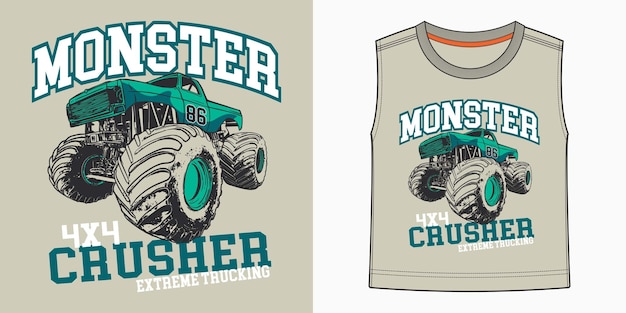 Vector monster truck crusher monster truck royalty free vector t shirt design cartoon monster truck vectors