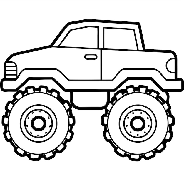 Vector monster truck outline coloring book page line art drawing