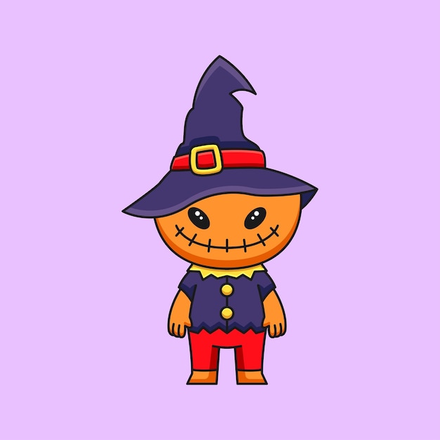 Monster witch scarecrow cute cartoon icon illustration