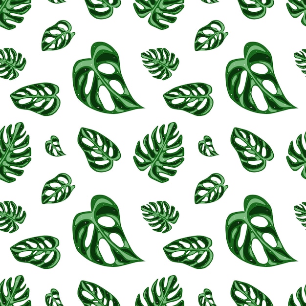 Monstera Deliciosa Leaf Seamless Pattern Perfect for Textile Fabric Background Print Vector