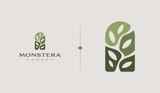 Monstera Garden Logo Template Universal creative premium symbol Vector illustration Creative Minimal design template Symbol for Corporate Business Identity