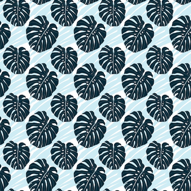 Monstera green leaves seamless pattern for textile or wallpapers Vector tropical leaves background