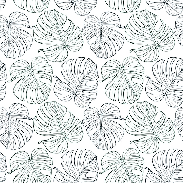 Monstera green leaves seamless pattern for textile or wallpapers vector tropical leaves background