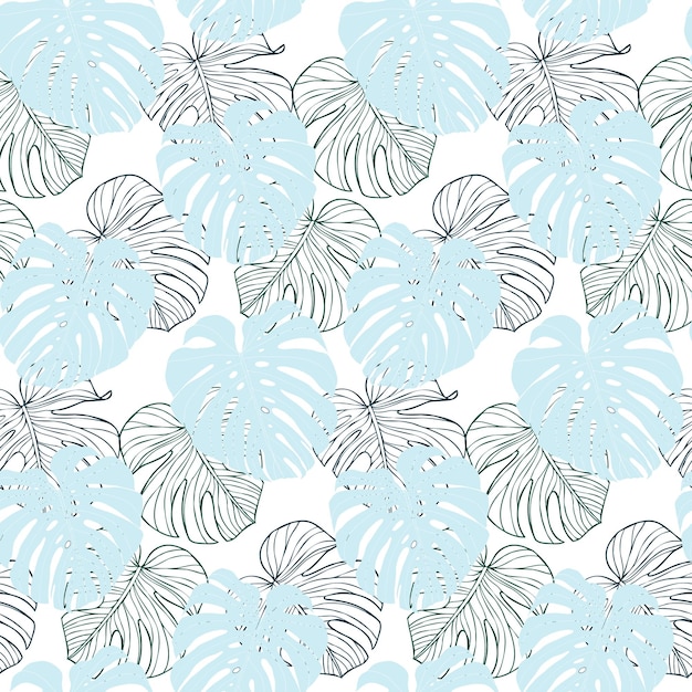 Monstera green leaves seamless pattern for textile or wallpapers vector tropical leaves background