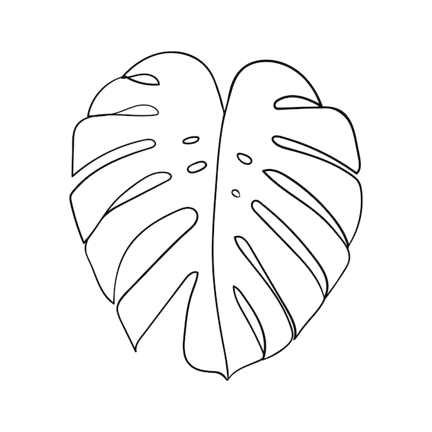 Monstera leaf line art. Minimalism art. Contour drawing. - Vector illustration