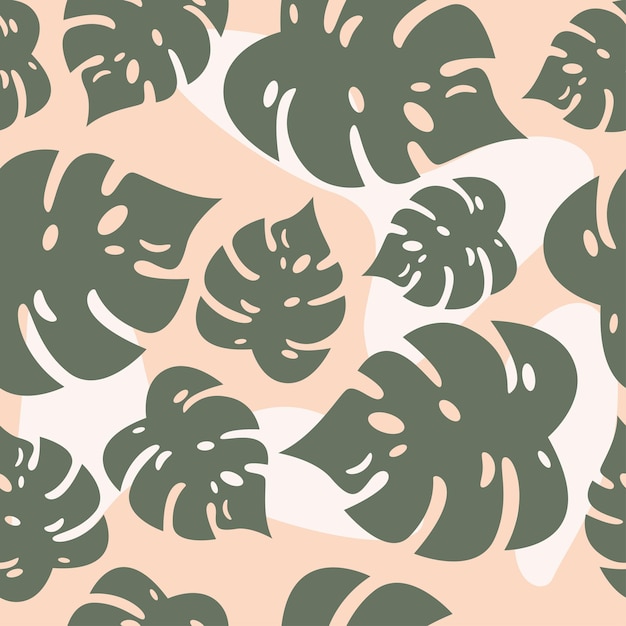 Vector monstera leaf seamless pattern tropical botanical spring and summer time green style