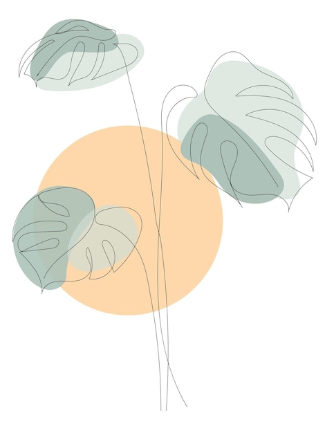 Monstera leaf vector in one line continuous outline drawing in minimalistic style Botany tropical leaf