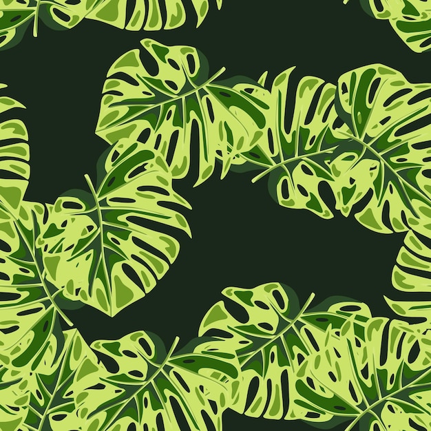 Monstera leaves seamless pattern Exotic jungle plants endless wallpaper Leaf background Hawaiian rainforest floral backdrop