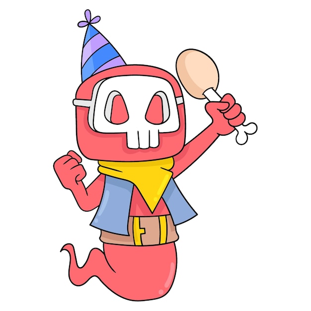 Monsters are feasting on chicken thighs on new year doodle icon image kawaii