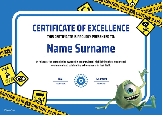 Monsters Inc Certificate