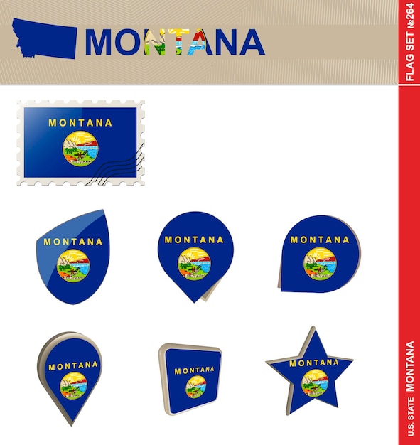 Montana Flag Set US state Flag Set 264 Vector