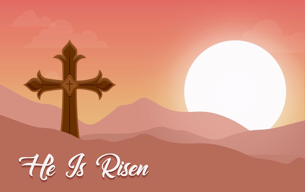 Monte calvario scene with he is risen phrase