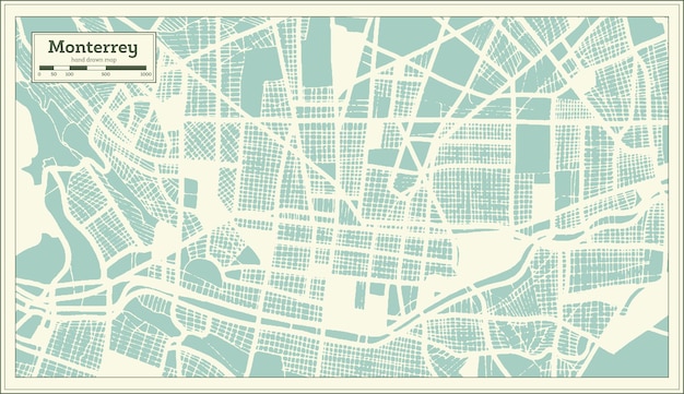 Monterrey Mexico City Map in Retro Style Outline Map